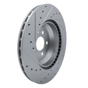 Tesla Model 3 Brake Rotor (1) - Front Right - R1 Concepts - Drilled & Slotted - Silver - `17-`25